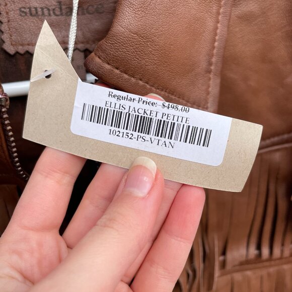 Sundance Leather Fringe Brown Western Jacket Petite Small New with Tags - Picture 8 of 16